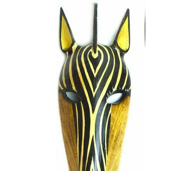 Jungle Zebra African Tribal Wall Decor Mask Wood Hand Carvings 22” Tall - Picture 3 of 3
